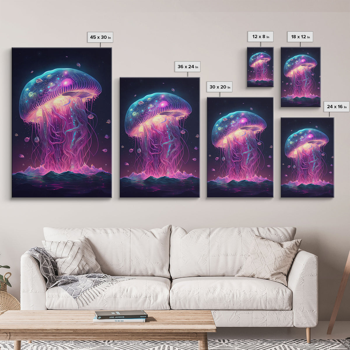 The Cosmic Jellyfish, Under The Sea Galaxy Art Mashup, Framed Canvas Print