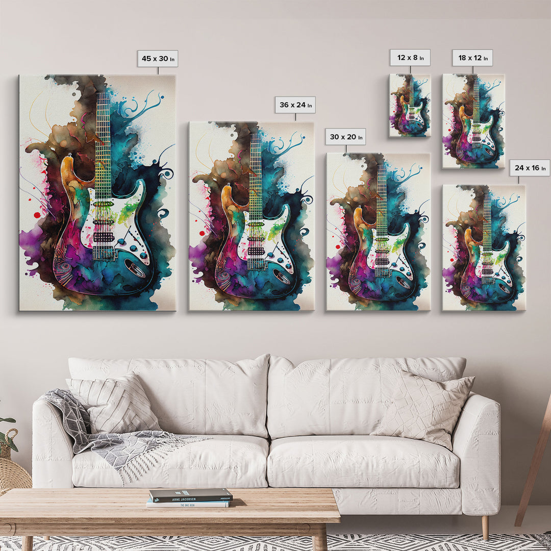 Electric Color Explosion Guitar Painting for Wall Decor, Vintage Guitar Lover Gift for Musical Wall Decor, Guitar Artwork Gift for Men
