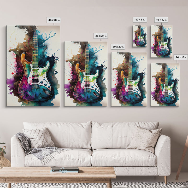 Electric Color Explosion Guitar Painting for Wall Decor, Vintage Guitar Lover Gift for Musical Wall Decor, Guitar Artwork Gift for Men