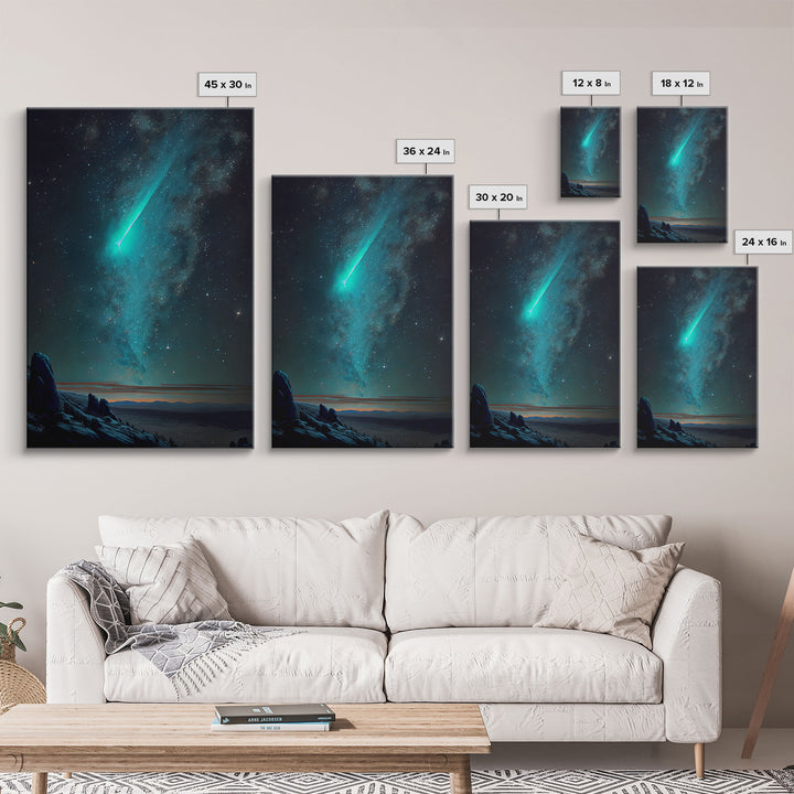 Shooting Star over an Arizona desert landscape, framed canvas print, milky way galaxy starry night sky art