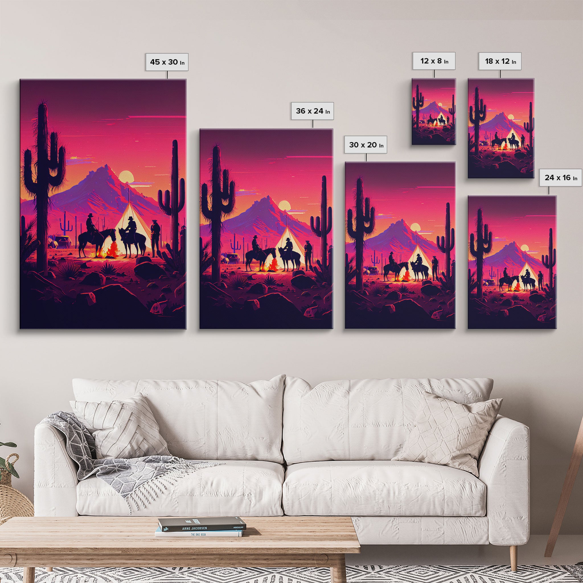 Wild West Outlaw decor, camping in the Arizona desert, Cactus art, framed canvas print