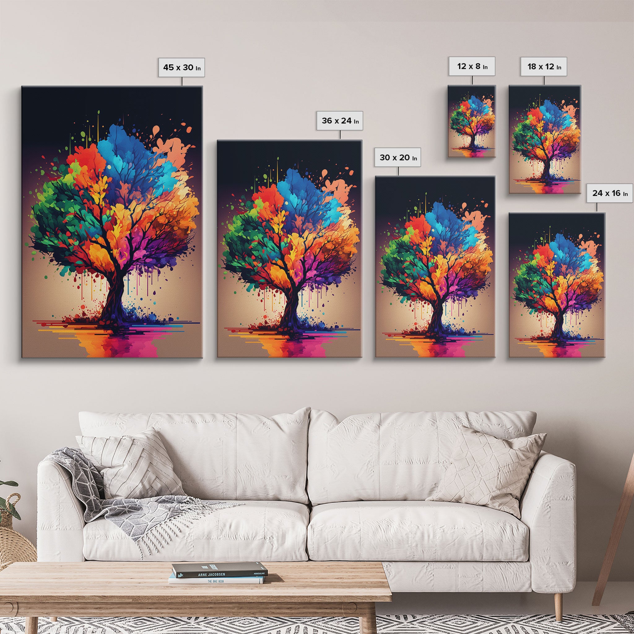 Abstract Tree Watercolor Canvas Print, Splatter Art, Blooming Colorful Tree On Canvas, Original Plant Floral Artwork, Landscape Bohemian Art