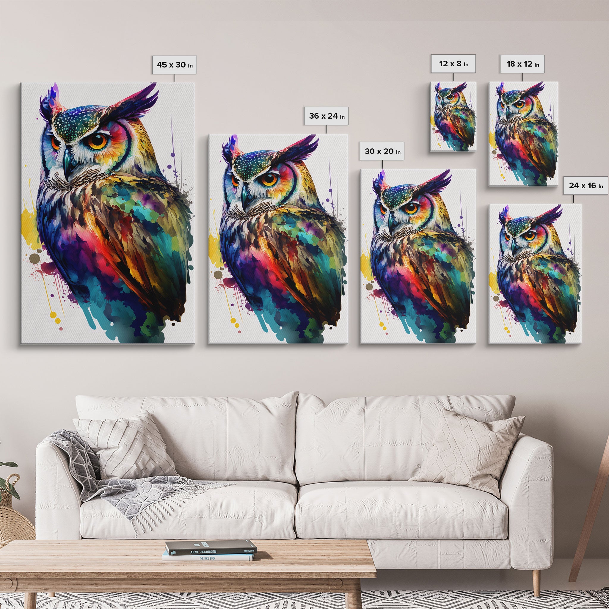 Watercolor Owl Painting Canvas Print, Framed Canvas Art, Pop Art Style, Owl Decor, Owl Print, Owl Art