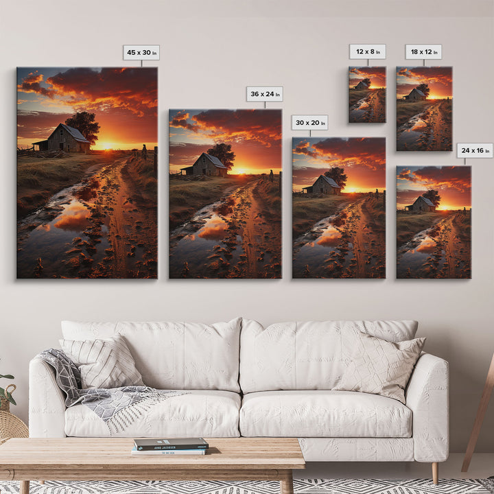 Storm Rolling In Over Country Roads at Sunset, Cottagecore Art, Framed Canvas, Poster Print, Wall Art, Primitive Wall Art, Redneck Art
