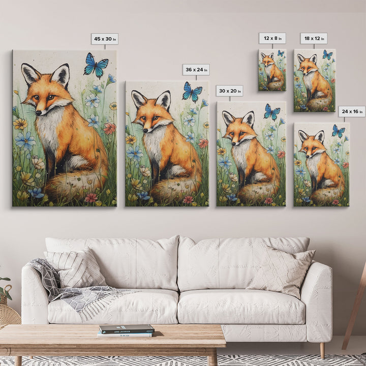 Framed Fox Wall Art, Vintage Wall Art, Muted Neutral Colors, Animal Prints, Farmhouse Wall Decor, Moody Wall Decor, Canvas Print