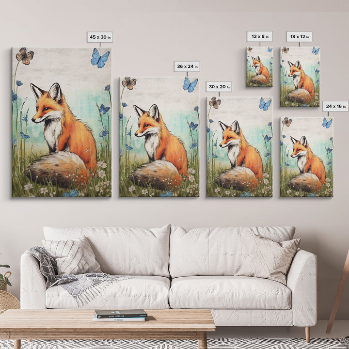 Fox Art Print, Boho Wall Decor, Woodland Animals, Nursery Minimalist Baby Room, Earth Tone Monochromatic, Modern Gender Neutral, Canvas Art