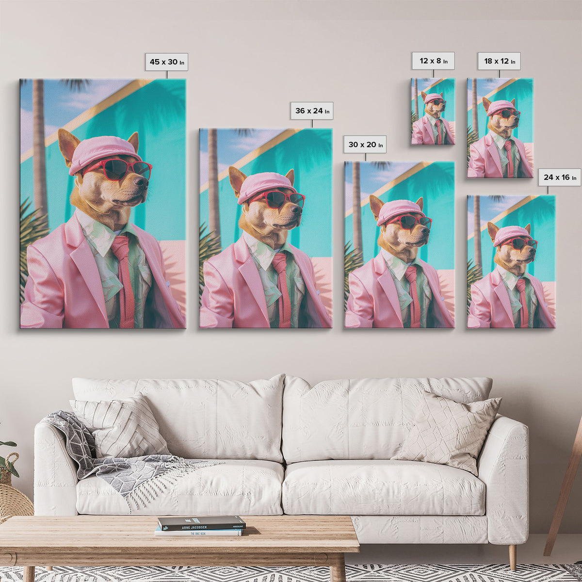 Shiba Inu Wall Print, Dog Wall Art, Dog With Shades, Pink Suit, Funny Wall Art, Framed Wall Art, Framed Canvas, Wall Print, Wall Canvas