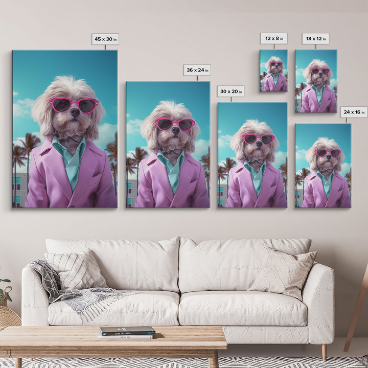 Shih Tzu Wall Print, Dog Wall Art, Dog Sunglasses, Pink Teal Suit, Funny Wall Art, Framed Wall Art, Framed Canvas, Wall Print, Wall Canvas