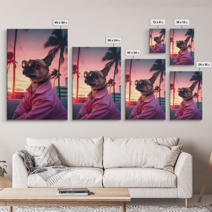 Pug Wall Print, Dog Wall Art, Dog Sunglasses, Dog In Pink Jacket, Funny Art, Framed Wall Art, Framed Canvas, Wall Print, Wall Canvas