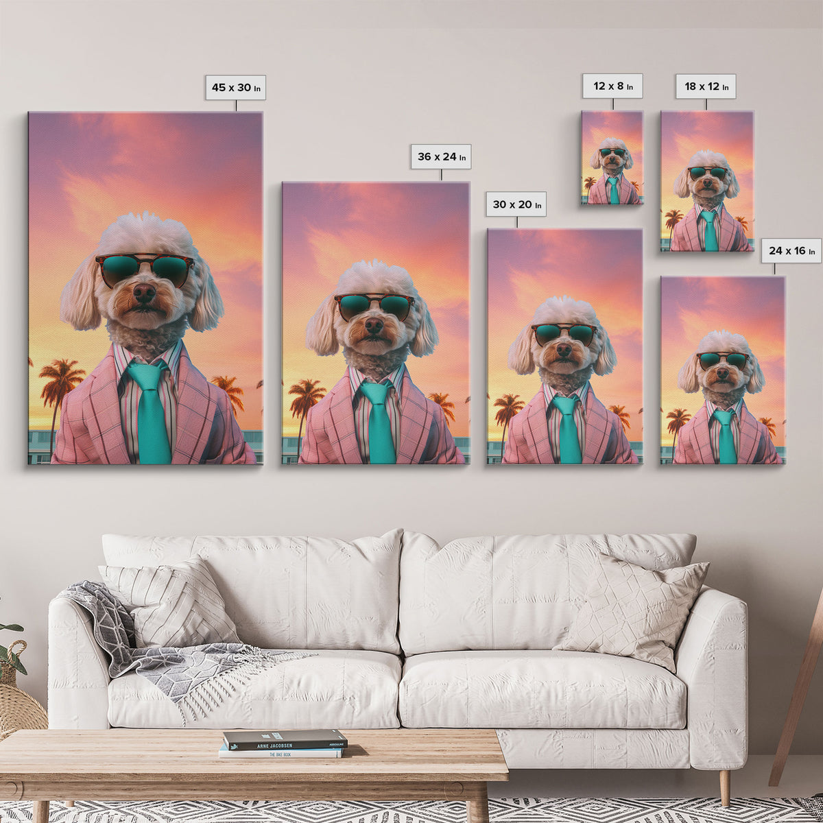 Poodle Wall Print, Dog Wall Art, Dog Sunglasses, Dog In Pink Suit, Funny Art, Framed Wall Art, Framed Canvas, Wall Print, Wall Canvas