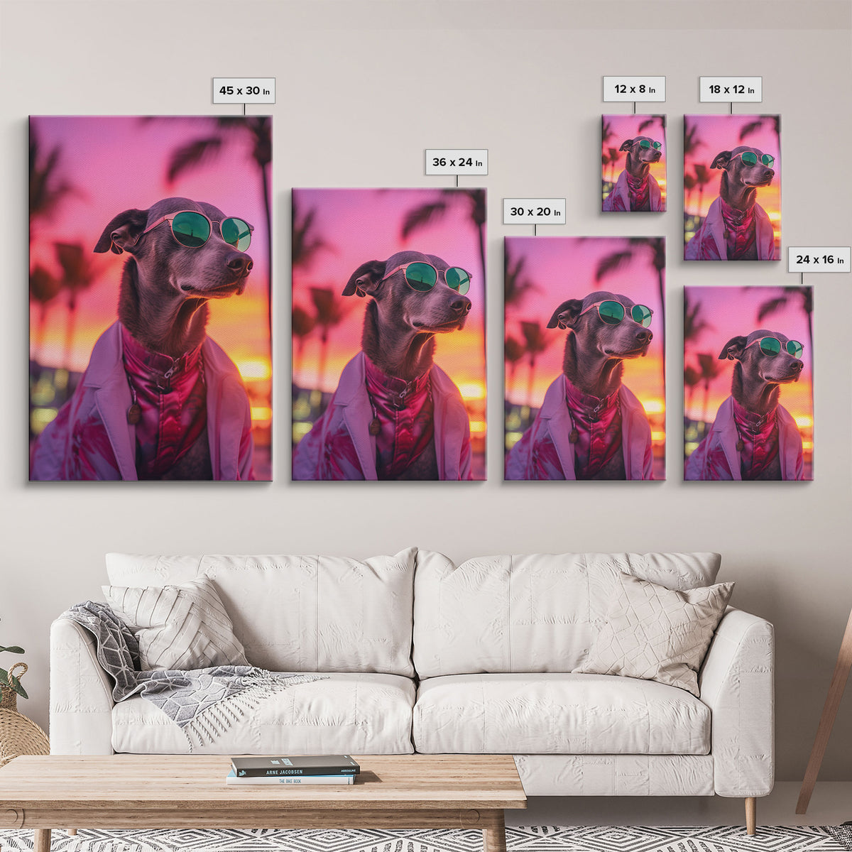 Greyhound Wall Print, Dog Wall Art, Dog Sunglasses, Dog In Pink Suit, Funny Art, Framed Wall Art, Framed Canvas, Wall Print, Wall Canvas