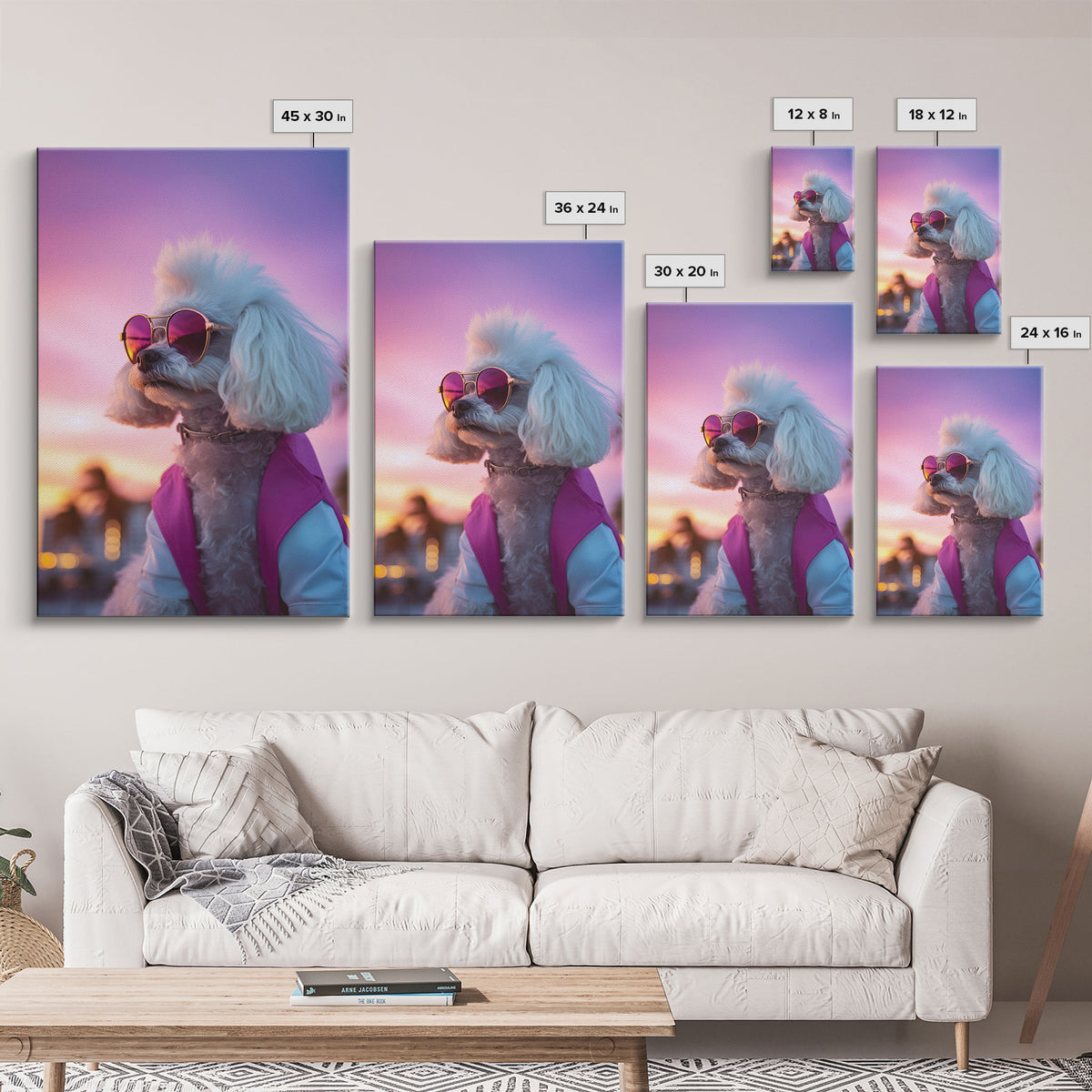 Poodle Wall Print, Dog Wall Art, Dog Sunglasses, Dog In Pink White Suit, Funny Art, Framed Wall Art, Framed Canvas, Wall Print, Wall Canvas