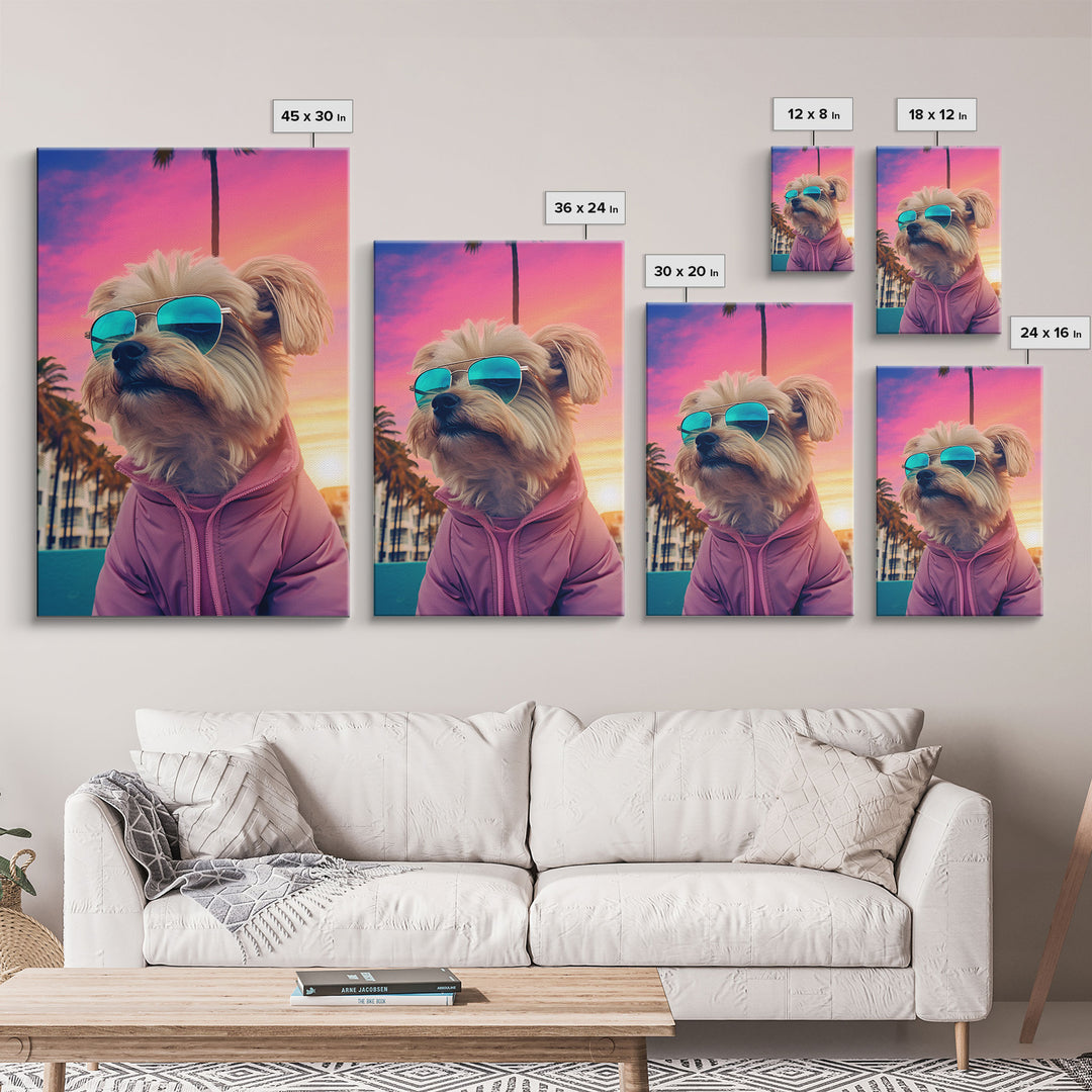 Shih Tzu Wall Print, Dog Print, Dog Sunglasses, Dog In Pink Jacket, Funny Art, Framed Wall Art, Framed Canvas, Wall Print, Wall Canvas
