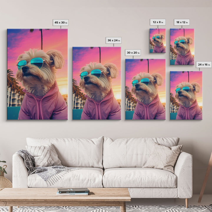 Shih Tzu Wall Print, Dog Print, Dog Sunglasses, Dog In Pink Jacket, Funny Art, Framed Wall Art, Framed Canvas, Wall Print, Wall Canvas