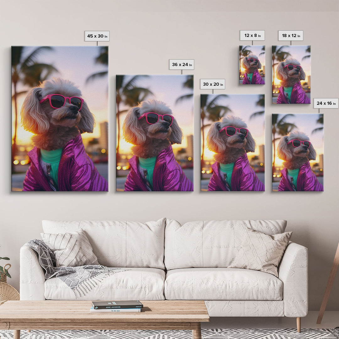 Poodle In Sunglasses Pink Tracksuit Wall Print, Dog Portrait, Dog Art Print, Framed Wall Art, Framed Canvas, Wall Print, Wall Canvas