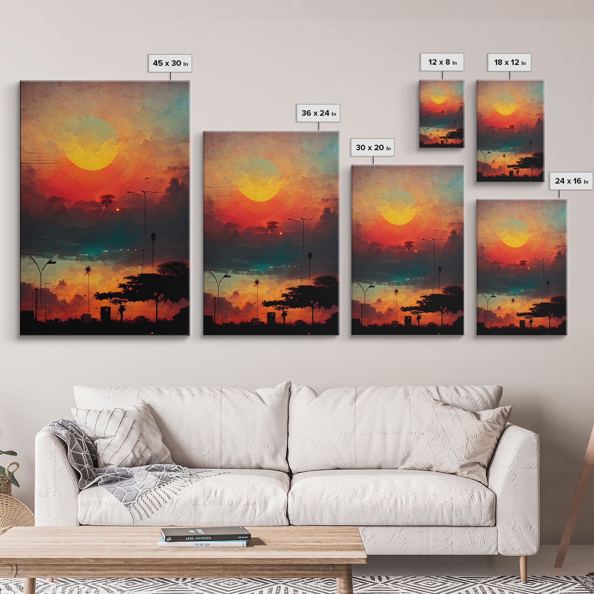 Los Angeles, California at sunset, canvas print, ready to hang wall art
