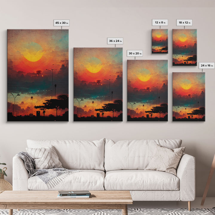 Los Angeles, California at sunset, canvas print, ready to hang wall art