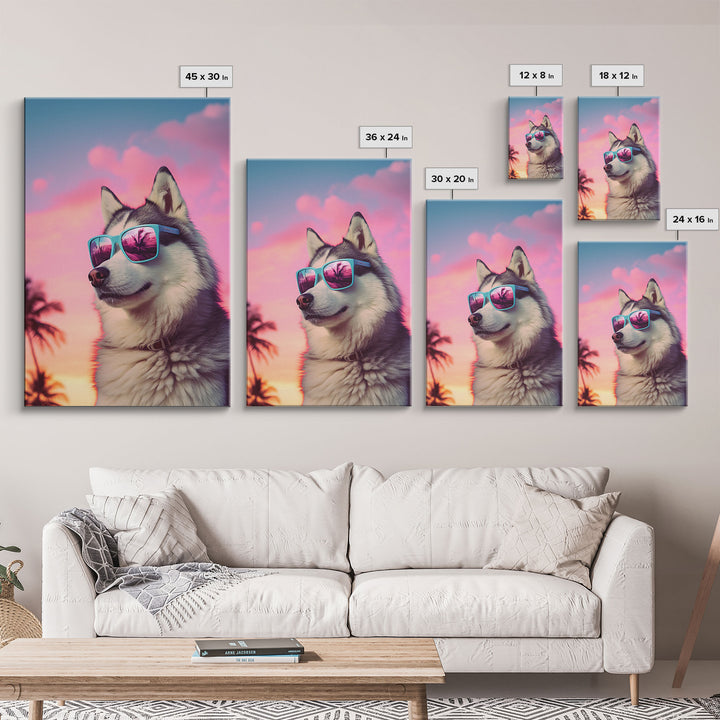 Siberian Husky In Pink Sunglasses Wall Print, Dog Art Print, Dog Portrait, Framed Wall Art, Framed Canvas, Wall Print, Wall Canvas
