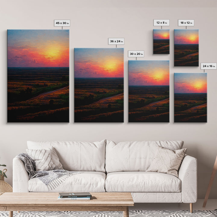 Sunset Over a Texas Field, Canvas Print, Landscape Art, Ready To Hang Wall Art