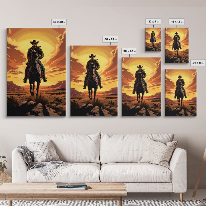 Cowboy Wall Decor, 12x18 Art Print, Equestrian Wall Art, Western Decor, Southwestern Art, Wild West Painting Wall Art, Framed Canvas Print