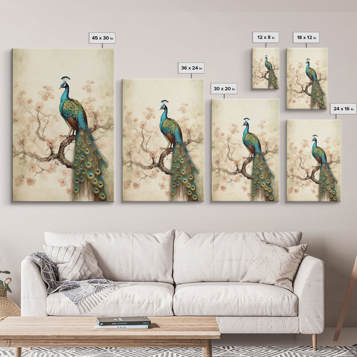 peacock wall art | peacock art print | boho wall art | peacock poster | mid century modern art | home office wall art | Farmhouse Canvas Art