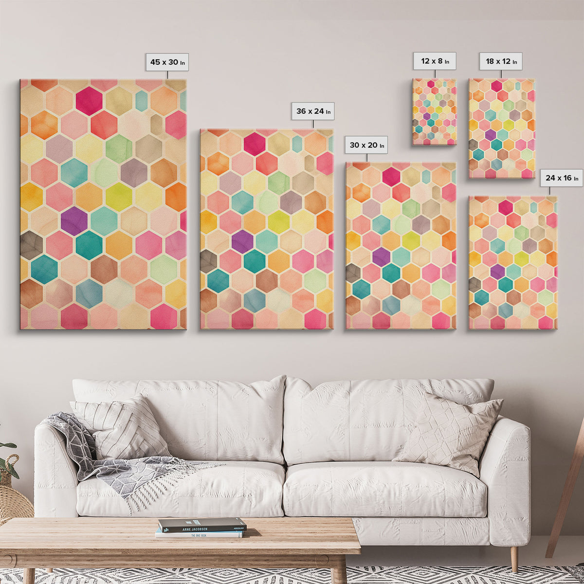 Hexagon Art, Mid Century Art Print, Framed Modern Art, Geometric Art, Mid Century Modern Wall Art, Colorful Art, MCM Style Canvas Art