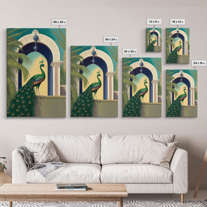Watercolor Painting Canvas Print of a Colorful Peacock, Framed Canvas Print, Living Room Wall Decor