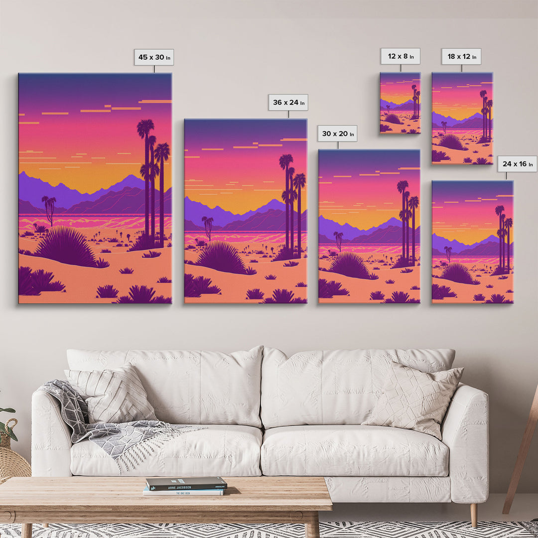 Outrun Style Retro Outrun Style Desert Landscape Print, Framed Canvas Art, Synthwav ...