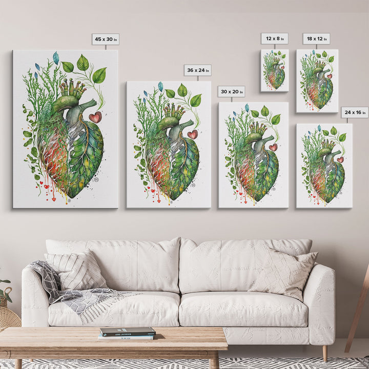 Florapunk Heart, Anatomical Heart Painting Canvas Print, Watercolor Heart, Human Heart, Pond Heart, Marsh Painting, Waterlily, Lily pads