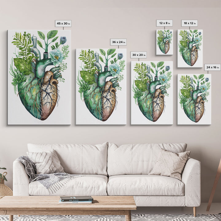 Florapunk Heart, Anatomical Heart Painting Canvas Print, Watercolor Heart, Human Heart, Pond Heart, Marsh Painting, Waterlily, Lily pads