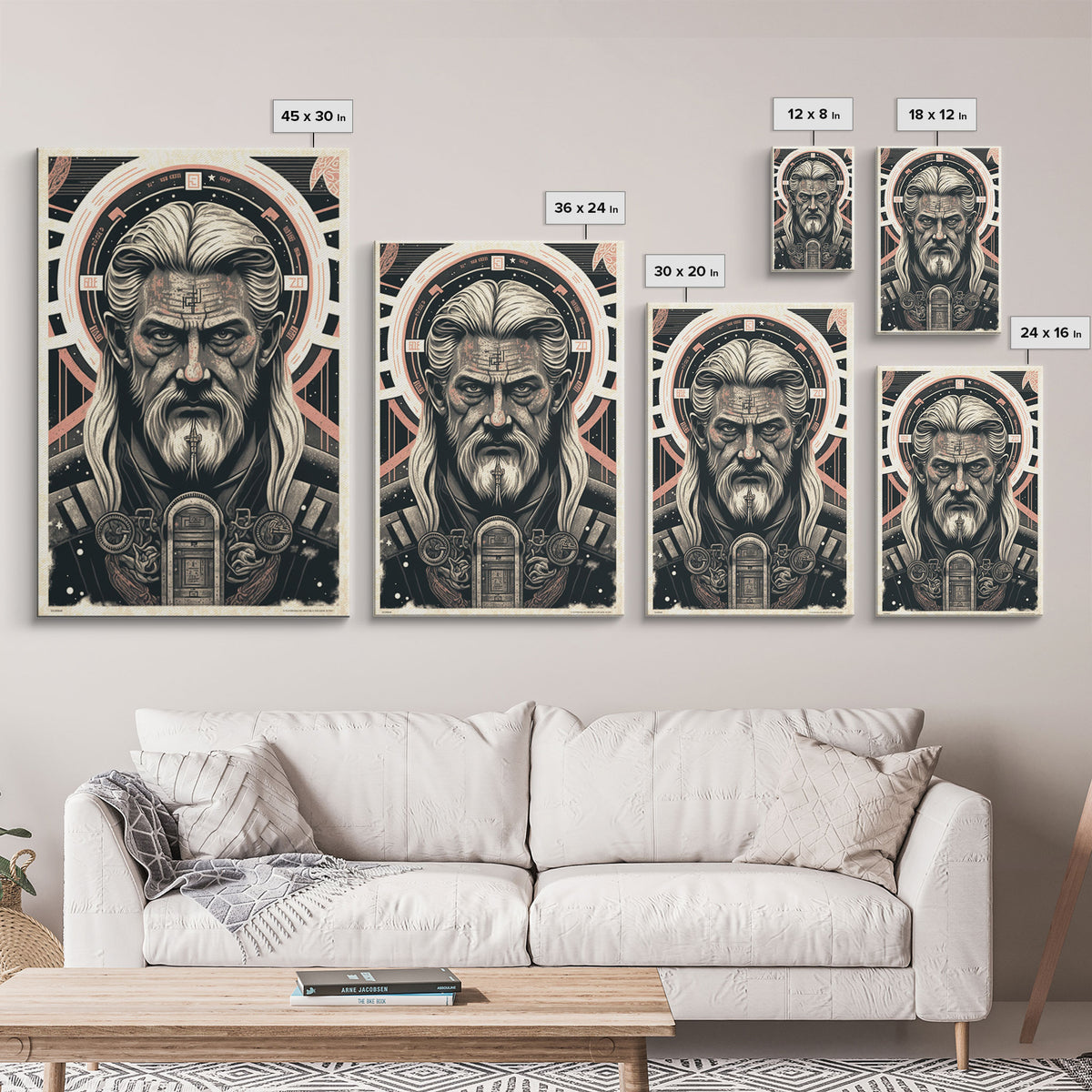 Grunge / Cyberpunk Odin, Norse Mythology, Wall Art, Framed Canvas Print, Futuristic Portrait of Odin