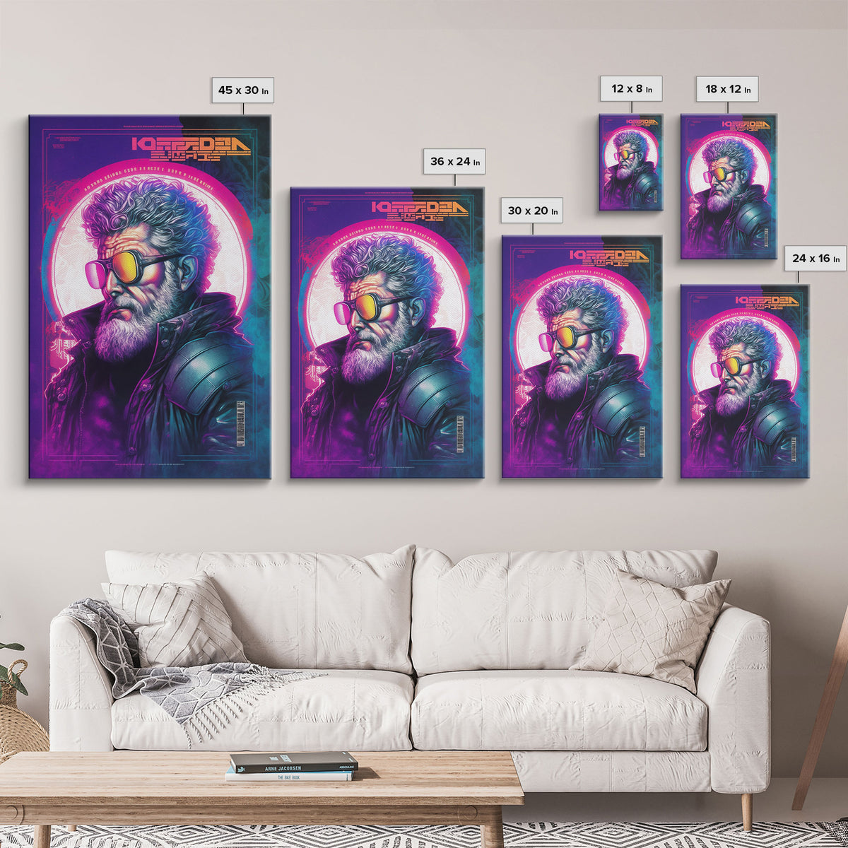 Grunge / Cyberpunk Synthwave Odin Movie Poster Art, Norse Mythology, Wall Art, Framed Canvas Print, Futuristic Portrait of Odin