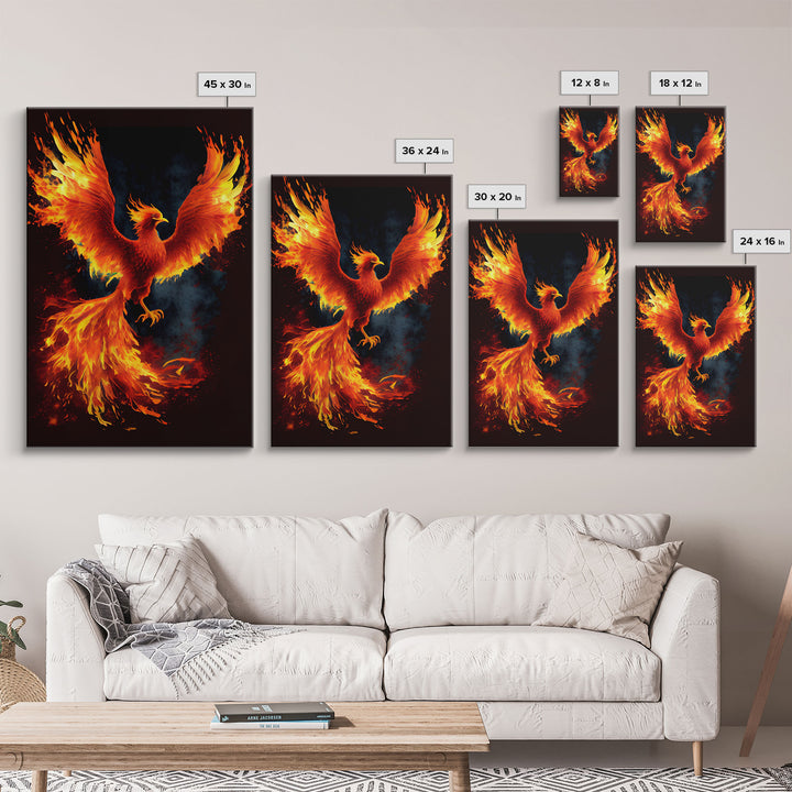 Phoenix Print on Canvas , Floating Frame, Modern Wall Art, Extra Large Canvas Wall Art, Rebirth and Renewal