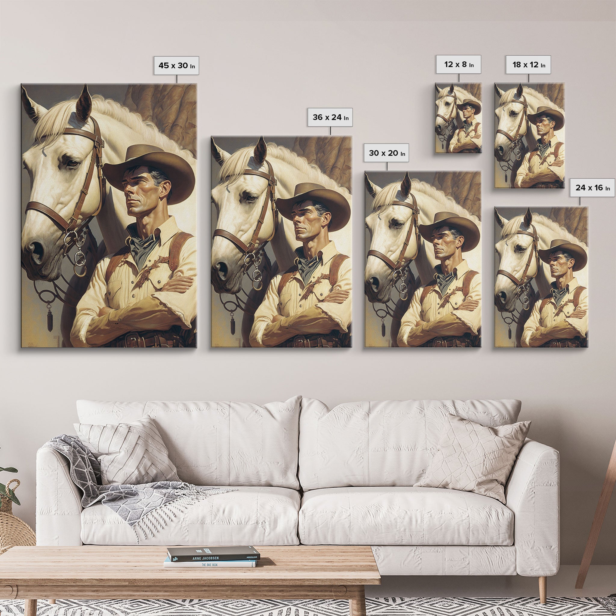 Western Cowboy Painting Canvas Print | Vintage Wall Art | Mid Century Decor | Antique Oil Painting | Moody Print | JC Leyendecker Inspired