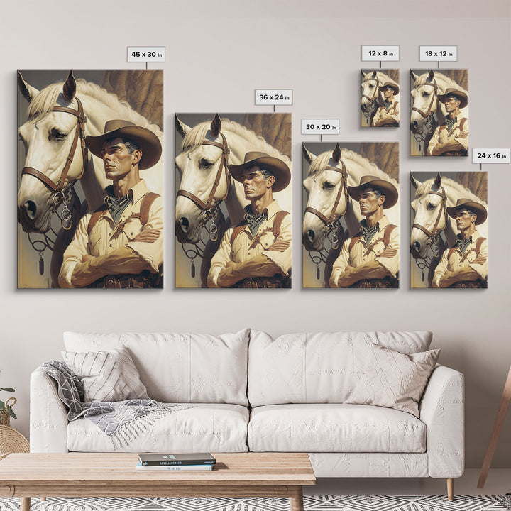 Western Cowboy Painting Canvas Print | Vintage Wall Art | Mid Century Decor | Antique Oil Painting | Moody Print | JC Leyendecker Inspired