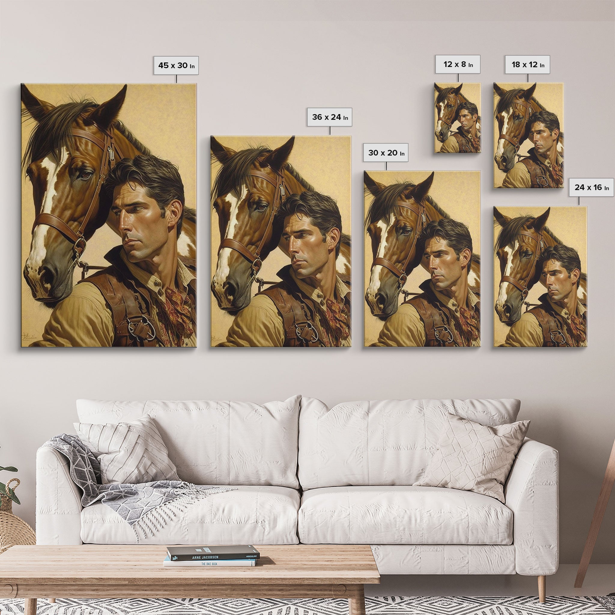 Western Cowboy Painting Canvas Print | Vintage Wall Art | Mid Century Decor | Antique Oil Painting | Moody Print | JC Leyendecker Inspired