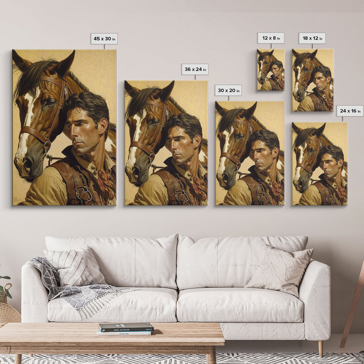 Western Cowboy Painting Canvas Print | Vintage Wall Art | Mid Century Decor | Antique Oil Painting | Moody Print | JC Leyendecker Inspired