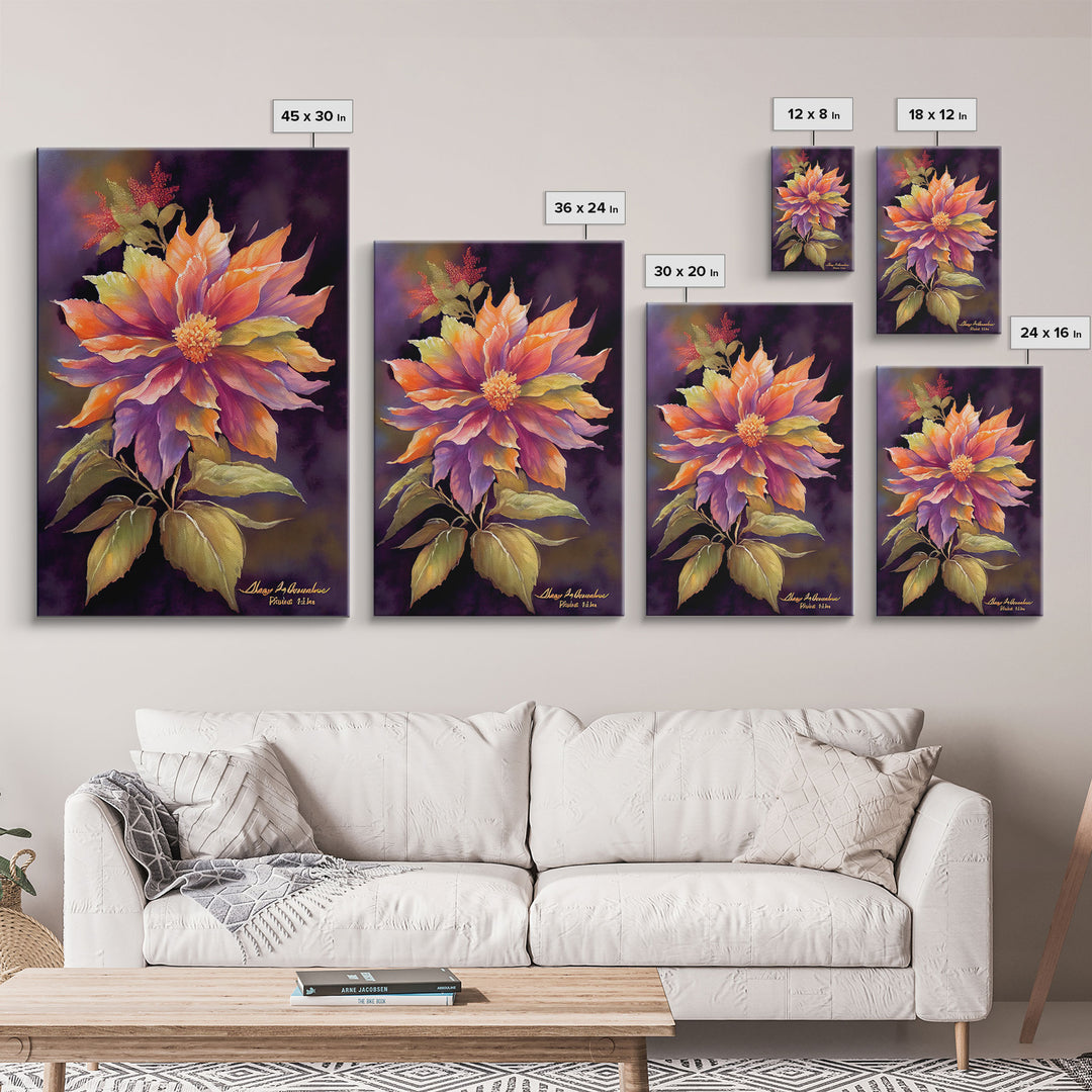 Vintage Style Flower / Botanical Painting Print / Framed Canvas Print / Beautiful Floral Decor / Boho Style Flower Art / Minimalist Painting