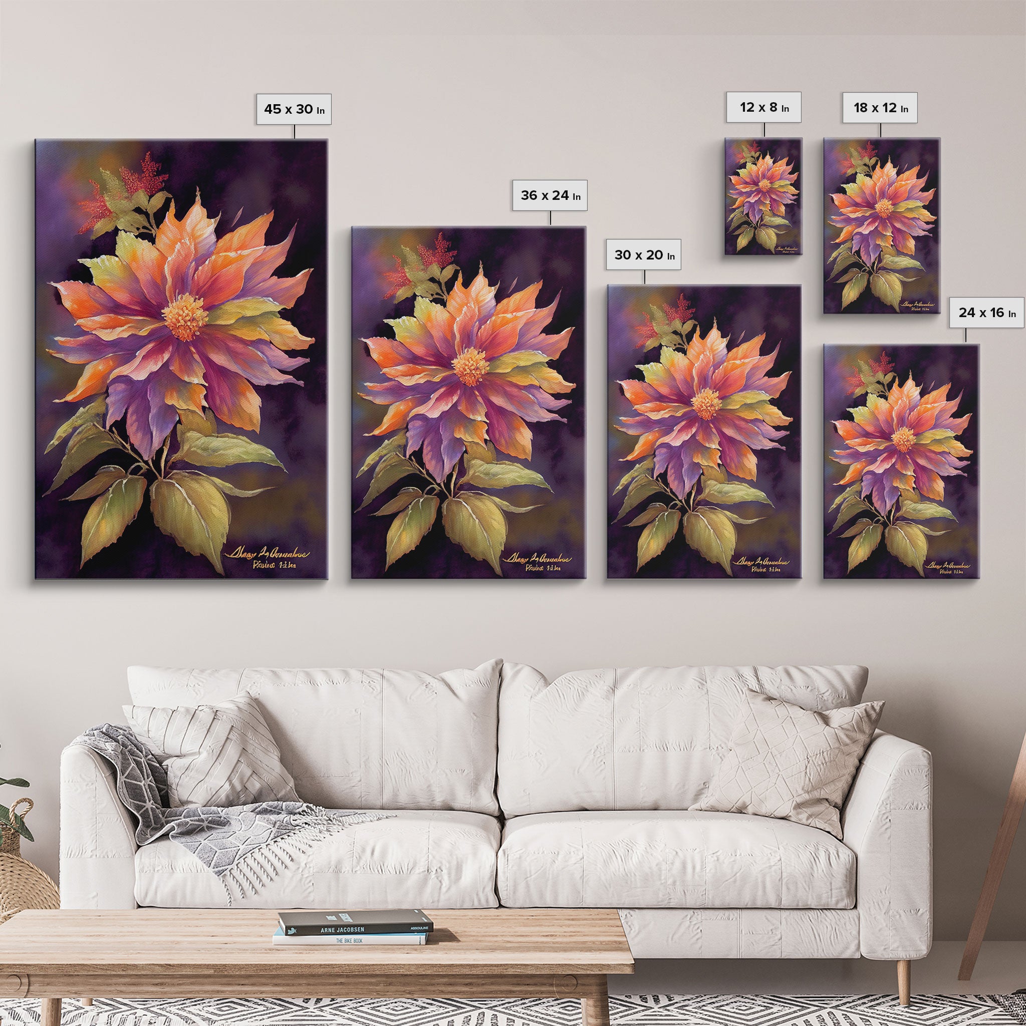 Vintage Style Flower / Botanical Painting Print / Framed Canvas Print / Beautiful Floral Decor / Boho Style Flower Art / Minimalist Painting
