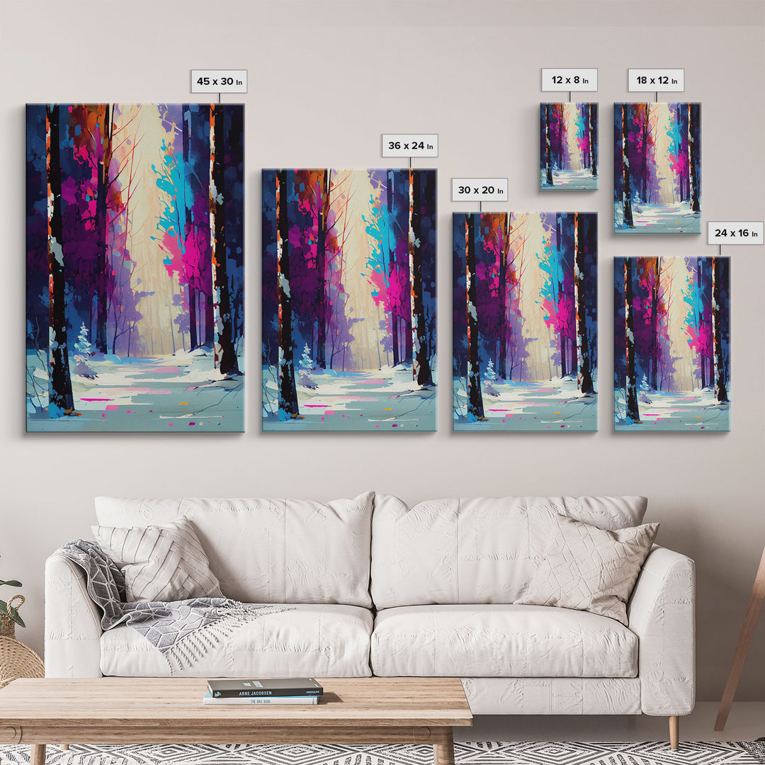 Pop Art Winter Scene, Framed Canvas Print, Landscape Painting, Framed Art, Graffiti Art, Calming Landscape Painting