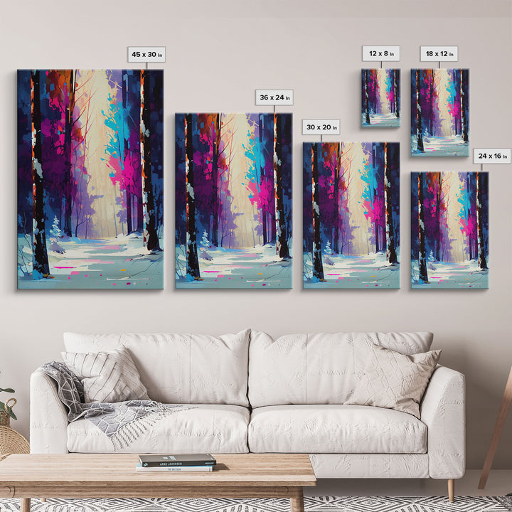 Pop Art Winter Scene, Framed Canvas Print, Landscape Painting, Framed Art, Graffiti Art, Calming Landscape Painting