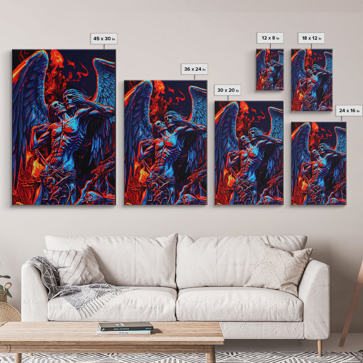 Gothic Angel, Horror Decor, Framed Canvas Print, Fallen Angel