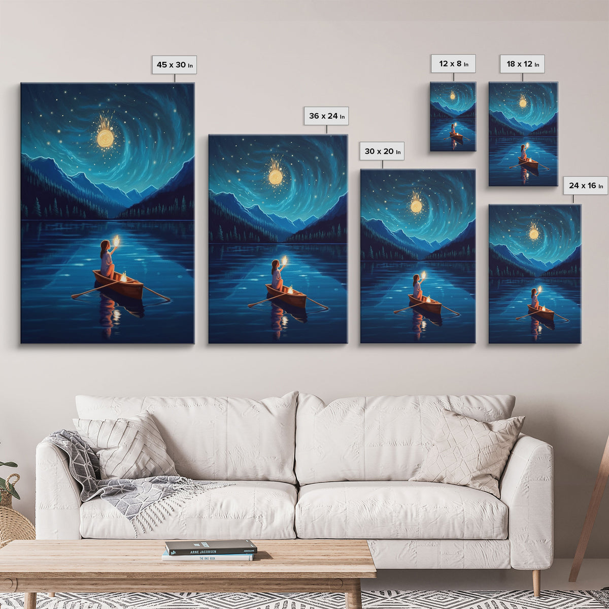 Starry Night, Girl Wizard Lights Up The Night Sky, Fantasy Art, Framed Canvas Print, Fantasy Painting Print, Original Art