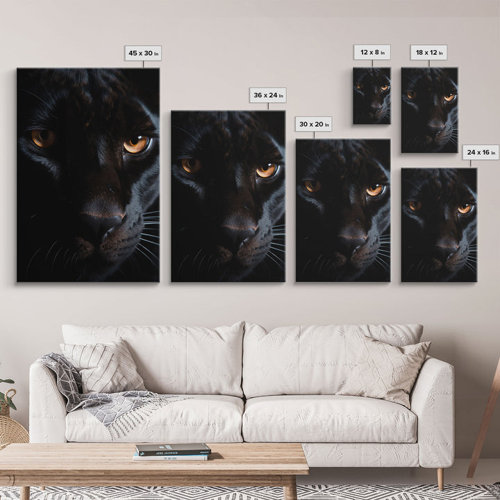 Portrait Of A Predator, Black Cat, Black Panther Photography, Framed Canvas Print, Wood Frame Wall Art