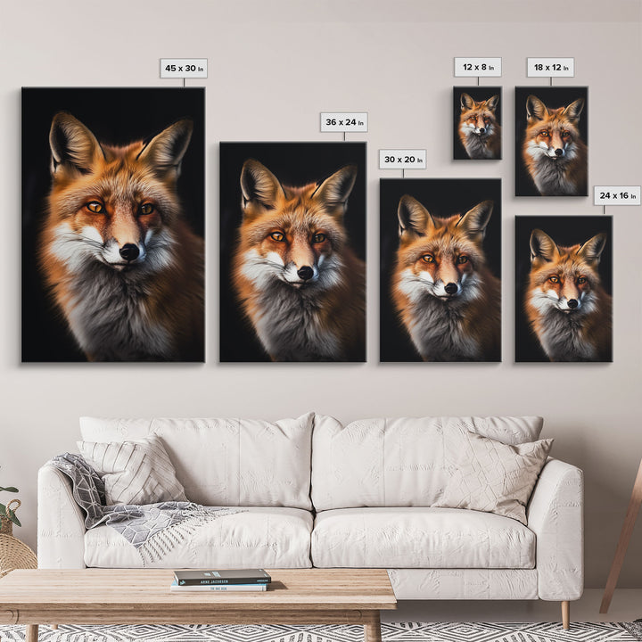 Portrait of a Red Fox, Framed Canvas Print, Framed Wall Art, Fox Photography, Wild Life Art