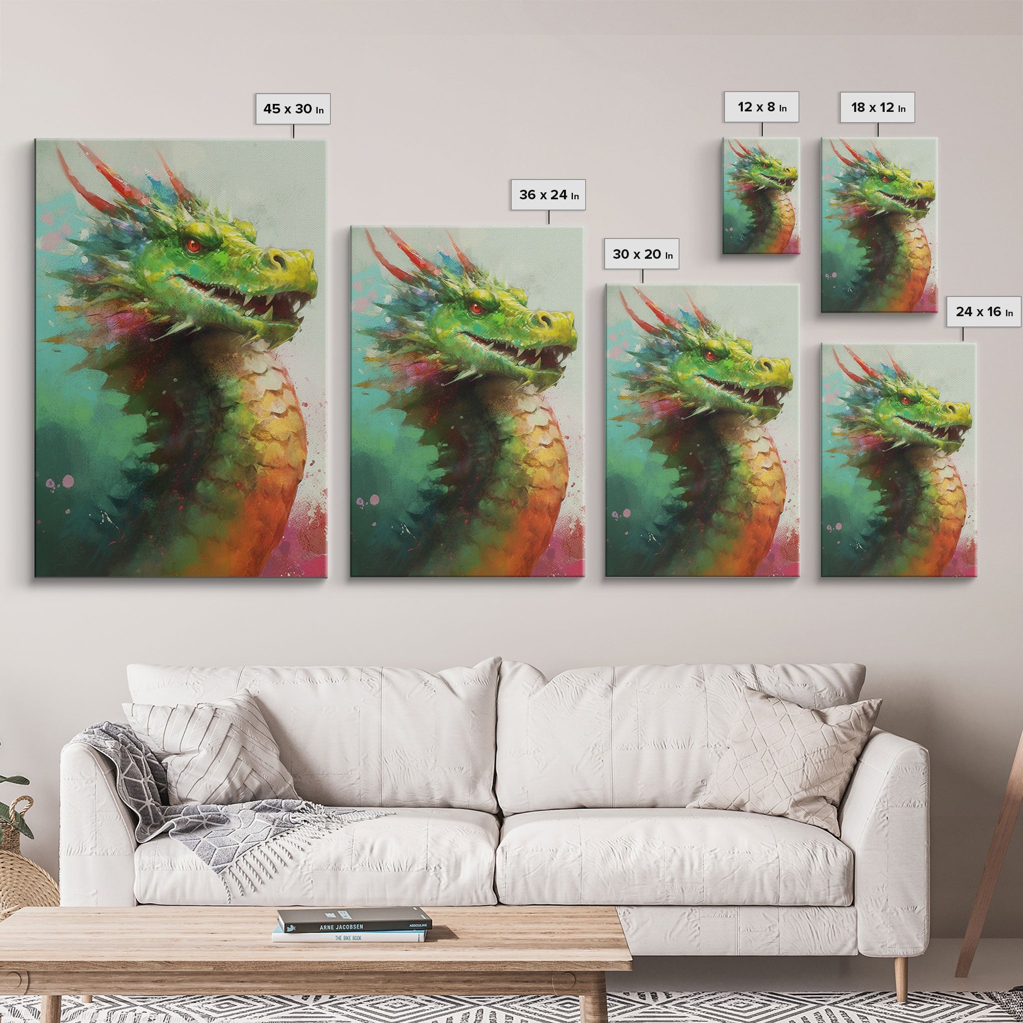 Framed Dragon Print, Watercolor Painting Of A Beautiful Dragon, Canvas Print, Canvas Art, Fantasy Decor