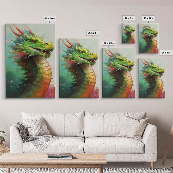 Framed Dragon Print, Watercolor Painting Of A Beautiful Dragon, Canvas Print, Canvas Art, Fantasy Decor