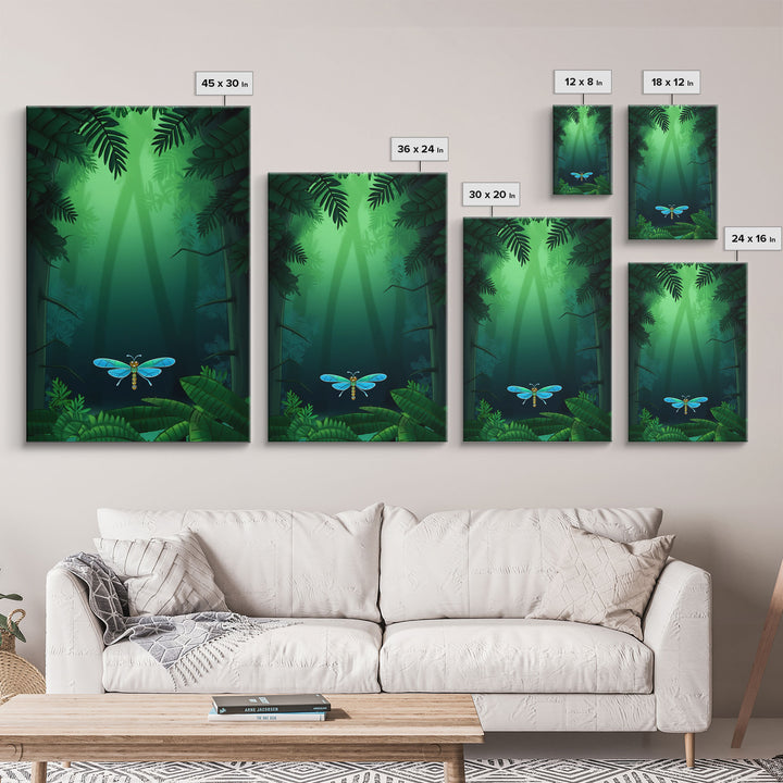 Dragonfly Wall Art, Nature Wall Decor, Woods, Trees, Green Art, Minimalist Print, Wall Decor, Canvas Print, Wall Art, Framed Canvas