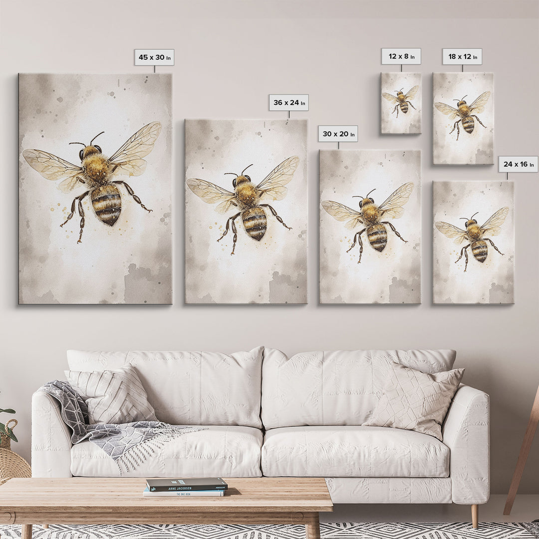 Honey Bee Wall Art, Insect Wall Decor, Nature Art, Bee Painting, Minimalist Wall Art, Wall Decor, Canvas Print, Wall Art, Framed Canvas Art