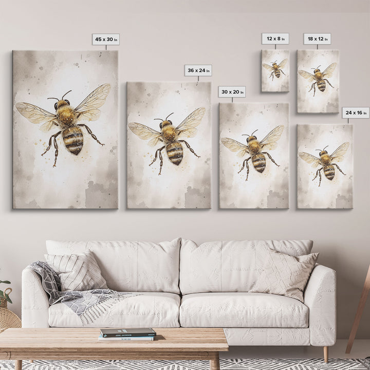 Honey Bee Wall Art, Insect Wall Decor, Nature Art, Bee Painting, Minimalist Wall Art, Wall Decor, Canvas Print, Wall Art, Framed Canvas Art